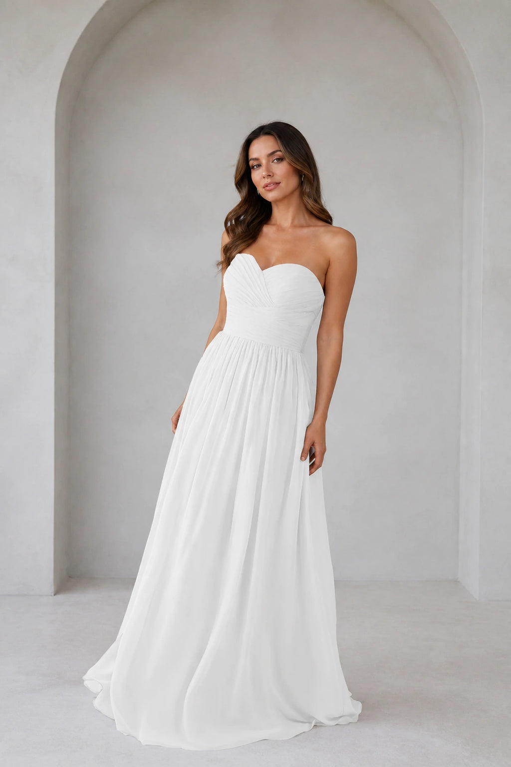Romantic A-Line Sweetheart Strapless Low Back Floor Length Bridesmaid Dress