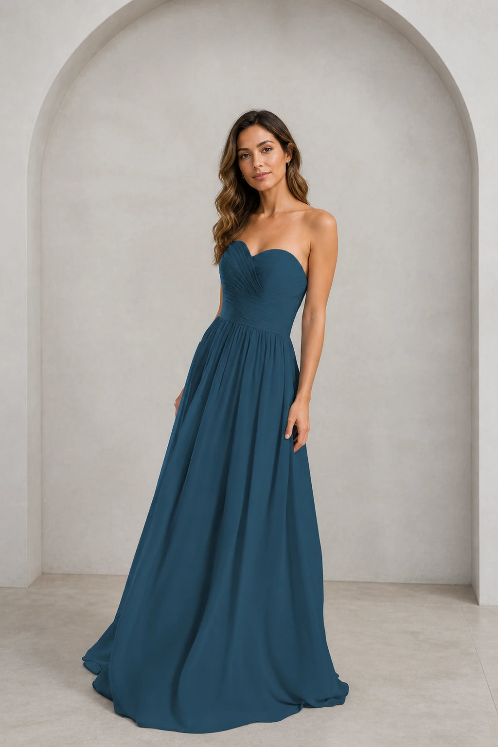 Romantic A-Line Sweetheart Strapless Low Back Floor Length Bridesmaid Dress