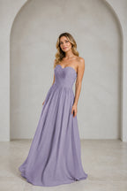 Romantic A-Line Sweetheart Strapless Low Back Floor Length Bridesmaid Dress