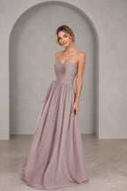 Romantic A-Line Sweetheart Strapless Low Back Floor Length Bridesmaid Dress