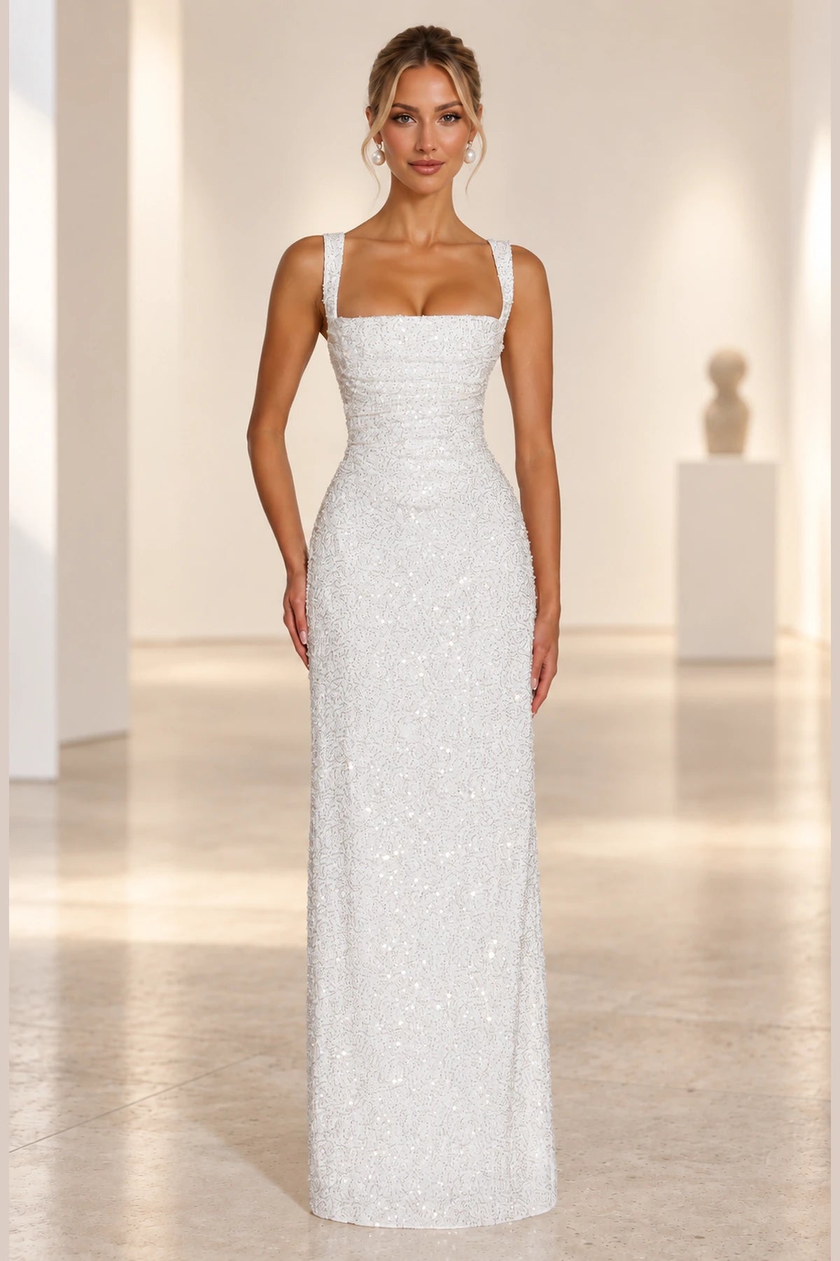 Elegant square neck sequin wedding guest dress by Graceprom