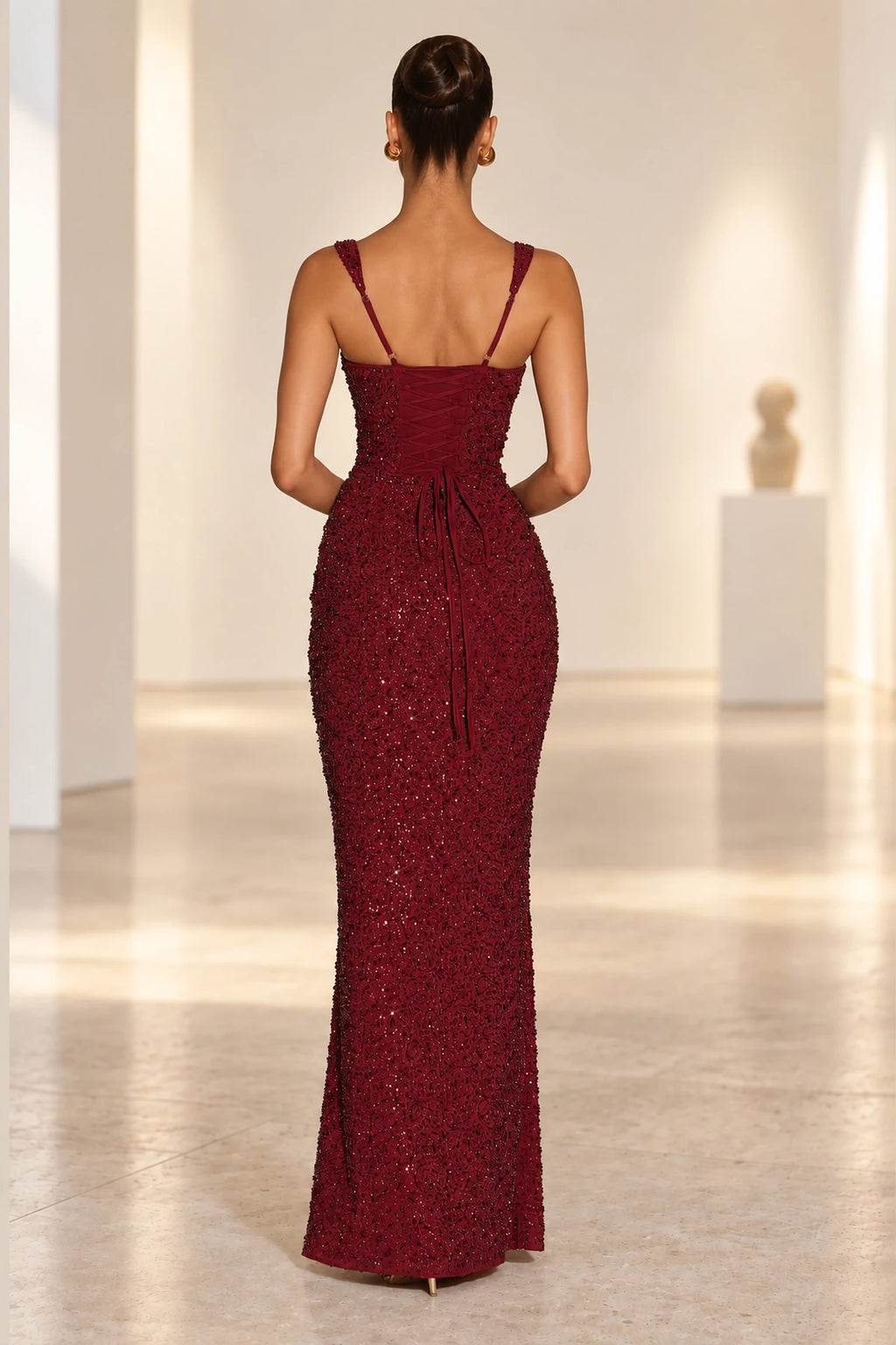 Elegant Column Square Neck Wide Strap Corset Back Floor Length Wedding Guest Dress