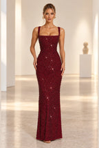 Elegant Column Square Neck Wide Strap Corset Back Floor Length Wedding Guest Dress