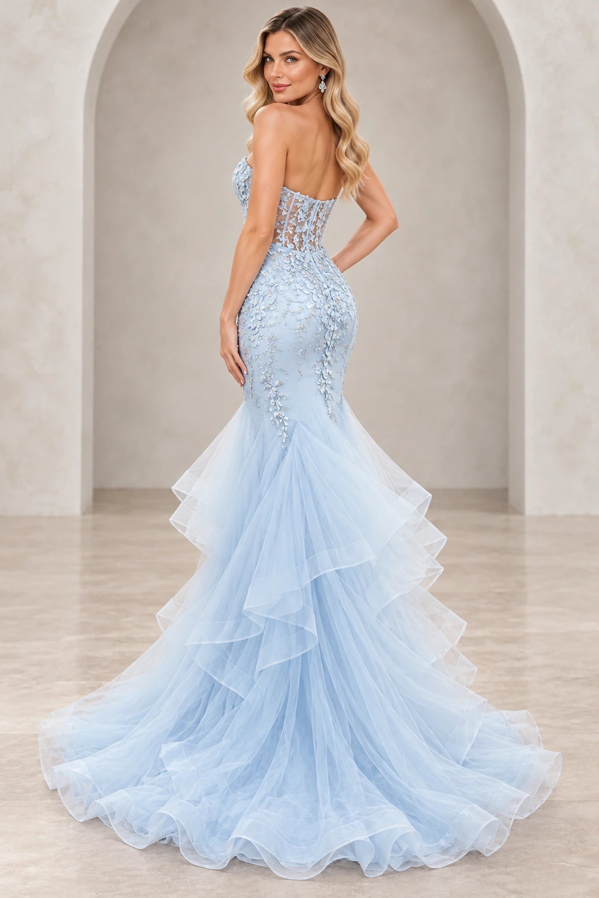 Romantic Tulle Mermaid Sweetheart Sleeveless Back Floor-Length Prom Dress