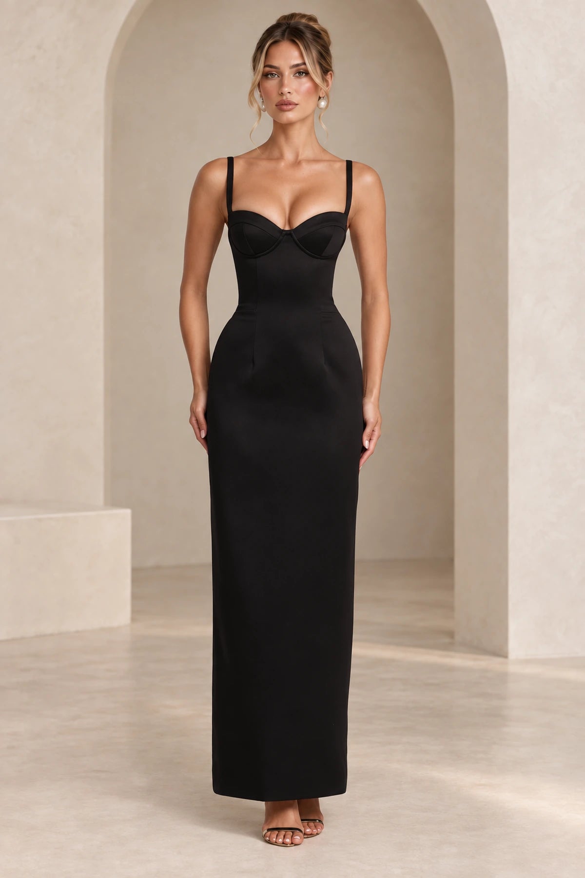 Elegant Column Sweetheart Spaghetti Strap Corset Back Floor Length Wedding Guest Dress