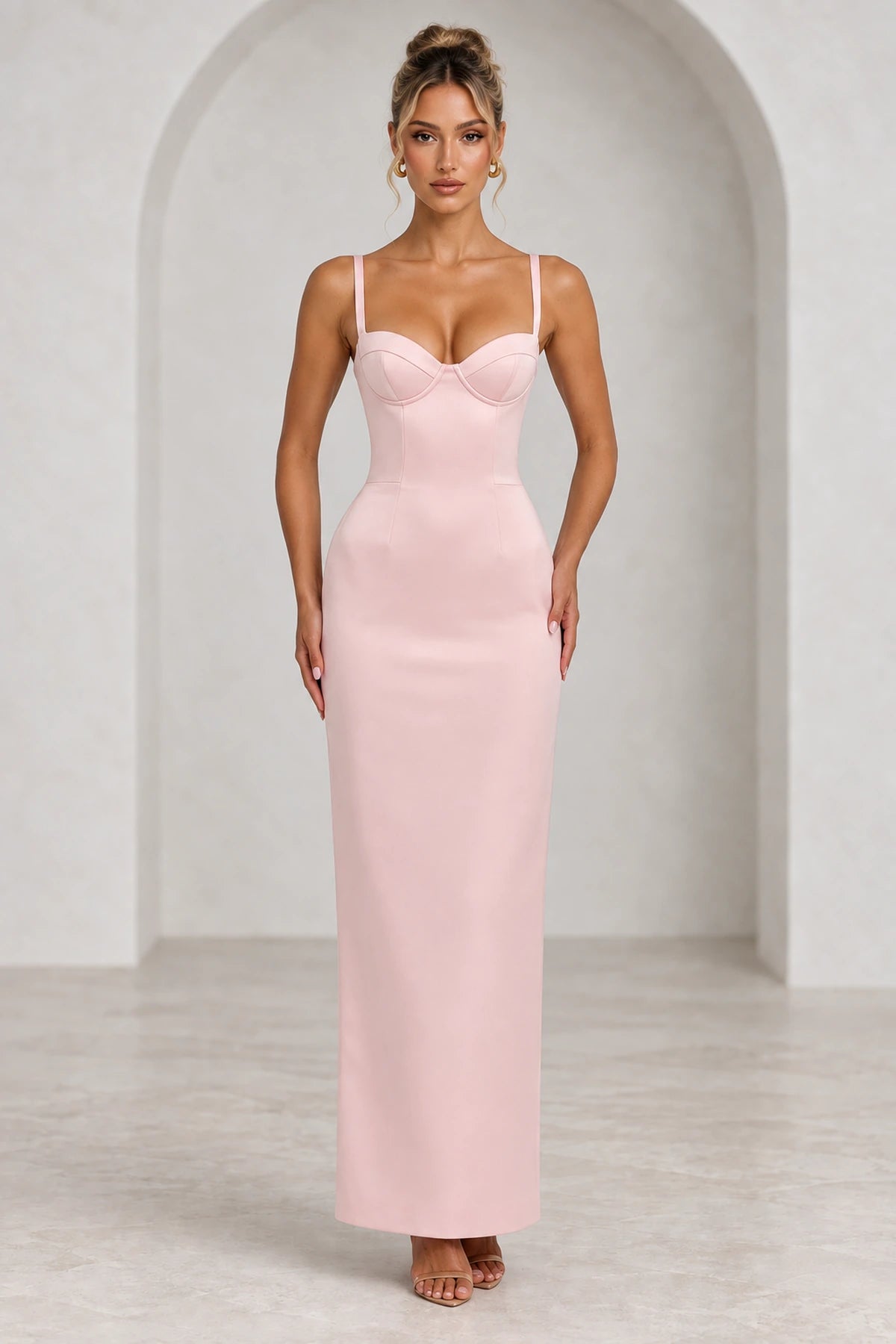 Elegant Column Sweetheart Spaghetti Strap Corset Back Floor Length Wedding Guest Dress