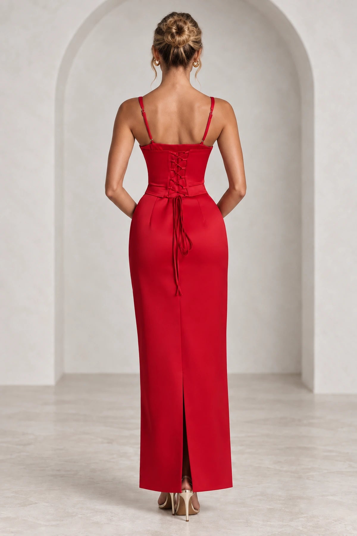 Elegant Column Sweetheart Spaghetti Strap Corset Back Floor Length Wedding Guest Dress