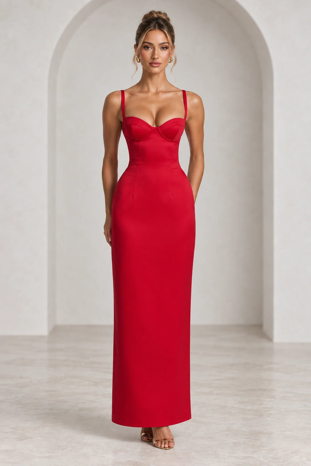 Elegant Column Sweetheart Spaghetti Strap Corset Back Floor Length Wedding Guest Dress