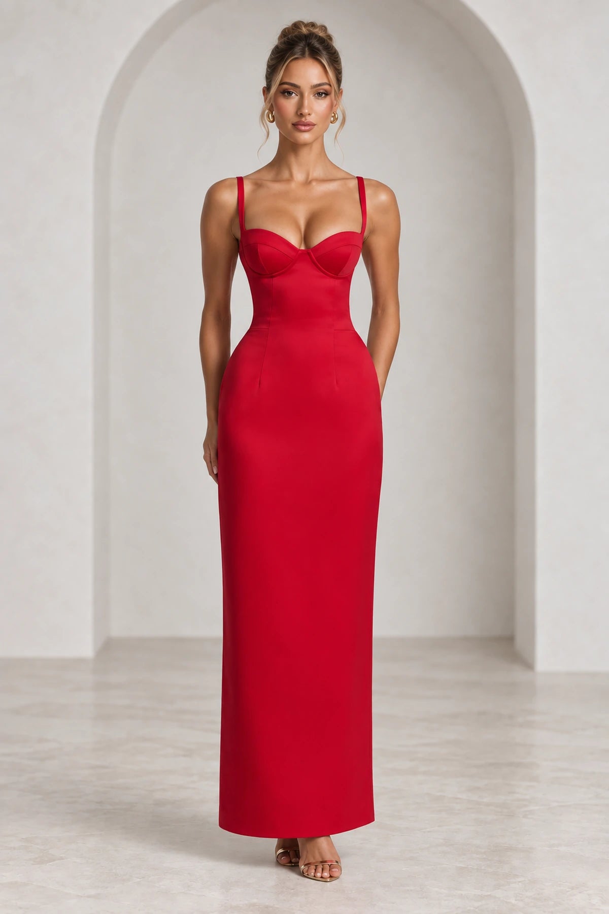 Elegant Column Sweetheart Spaghetti Strap Corset Back Floor Length Wedding Guest Dress