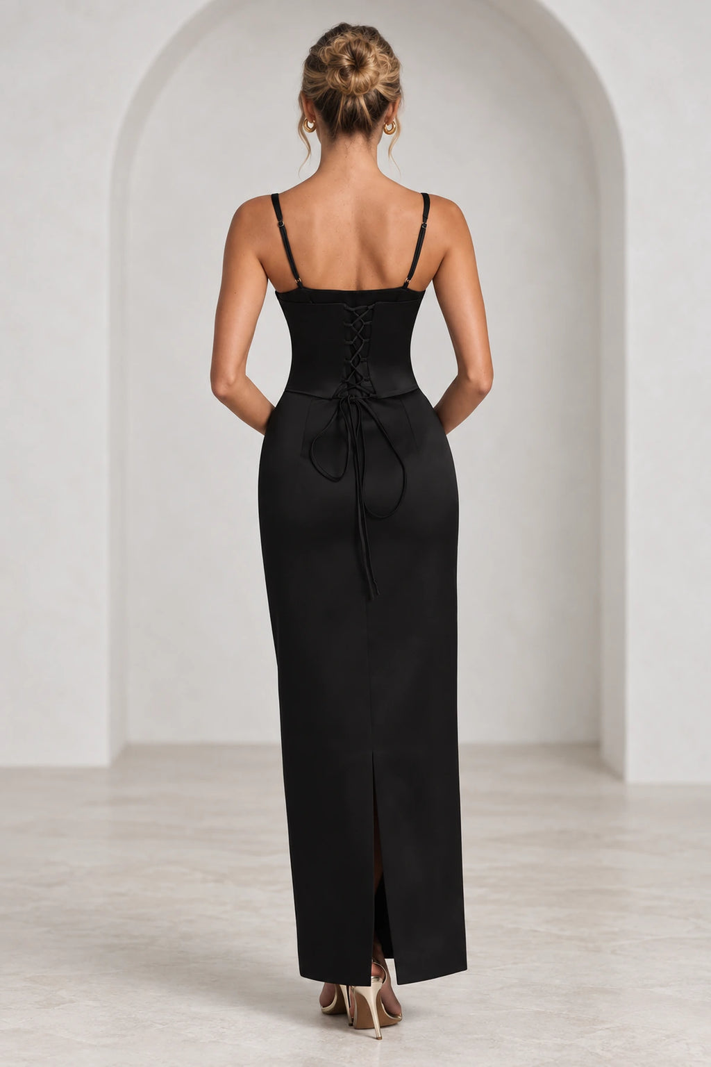 Elegant Column Sweetheart Spaghetti Strap Corset Back Floor Length Wedding Guest Dress