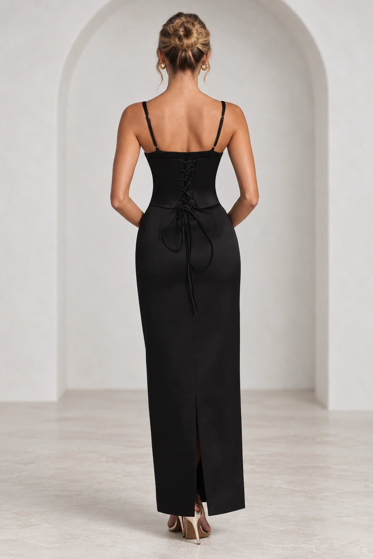 Elegant Column Sweetheart Spaghetti Strap Corset Back Floor Length Wedding Guest Dress