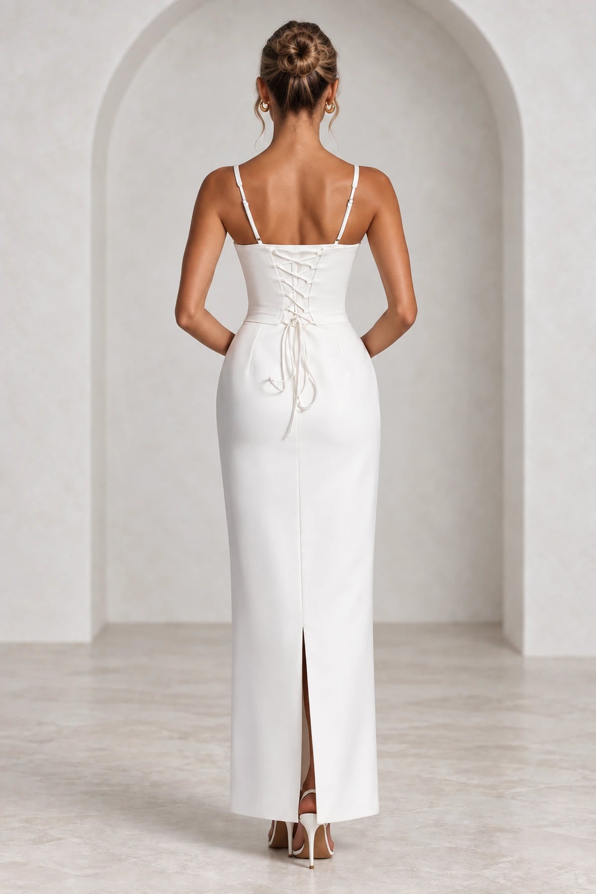 Elegant Column Sweetheart Spaghetti Strap Corset Back Floor Length Wedding Guest Dress