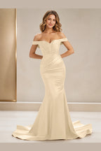 Elegant Teal Mermaid Off-Shoulder Sleeveless Zipper-Back Floor-Length Wedding Guest Dress