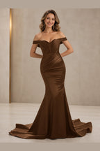 Elegant Teal Mermaid Off-Shoulder Sleeveless Zipper-Back Floor-Length Wedding Guest Dress