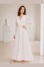 Ivory Chiffon A-Line V-Neck Bishop Sleeve Zip-Back Long Bridesmaid Dress