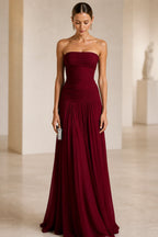 Light Blue Strapless Ruched A‑Line Long Bridesmaid Dress