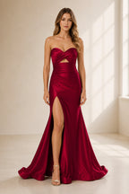 Royal Blue Strapless Sweetheart Mermaid Lace‑Up Back Slit Long Prom Dress