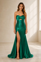 Royal Blue Strapless Sweetheart Mermaid Lace‑Up Back Slit Long Prom Dress