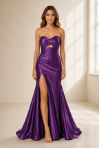 Royal Blue Strapless Sweetheart Mermaid Lace‑Up Back Slit Long Prom Dress