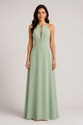 Vedress sage green halter bow keyhole a‑line long bridesmaid dress