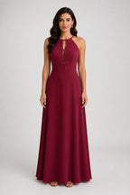 Sage Green Halter Bow Keyhole A‑Line Long Bridesmaid Dress