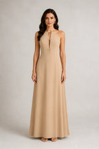 Sage Green Halter Bow Keyhole A‑Line Long Bridesmaid Dress