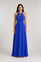 Sage Green Halter Bow Keyhole A‑Line Long Bridesmaid Dress