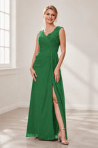 Dusty Purple A‑Line V‑Neck Sleeveless Zipper‑Back Long Mother Of The Bride Dress