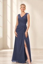 Dusty Purple A‑Line V‑Neck Sleeveless Zipper‑Back Long Mother Of The Bride Dress