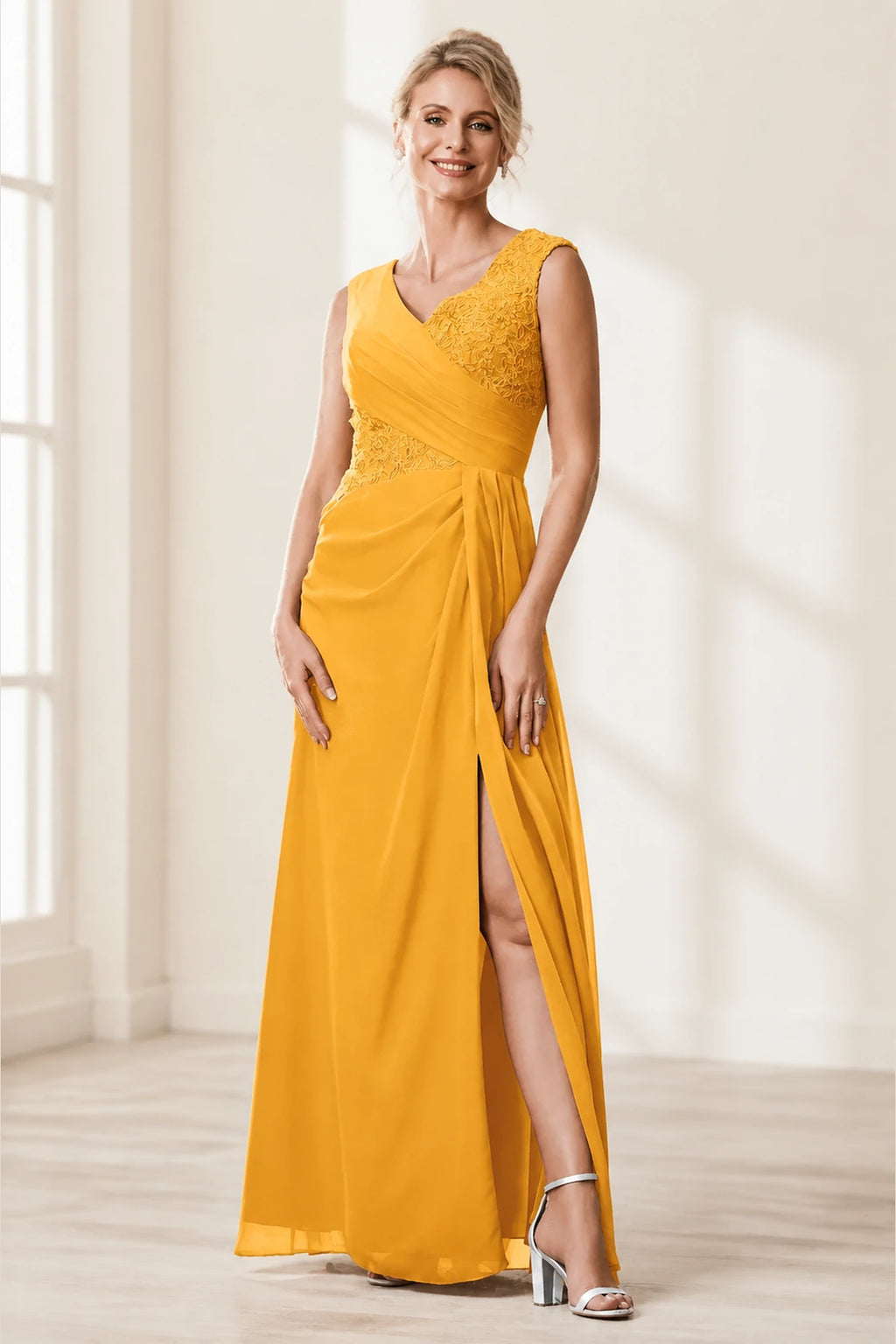 Dusty Purple A‑Line V‑Neck Sleeveless Zipper‑Back Long Mother Of The Bride Dress