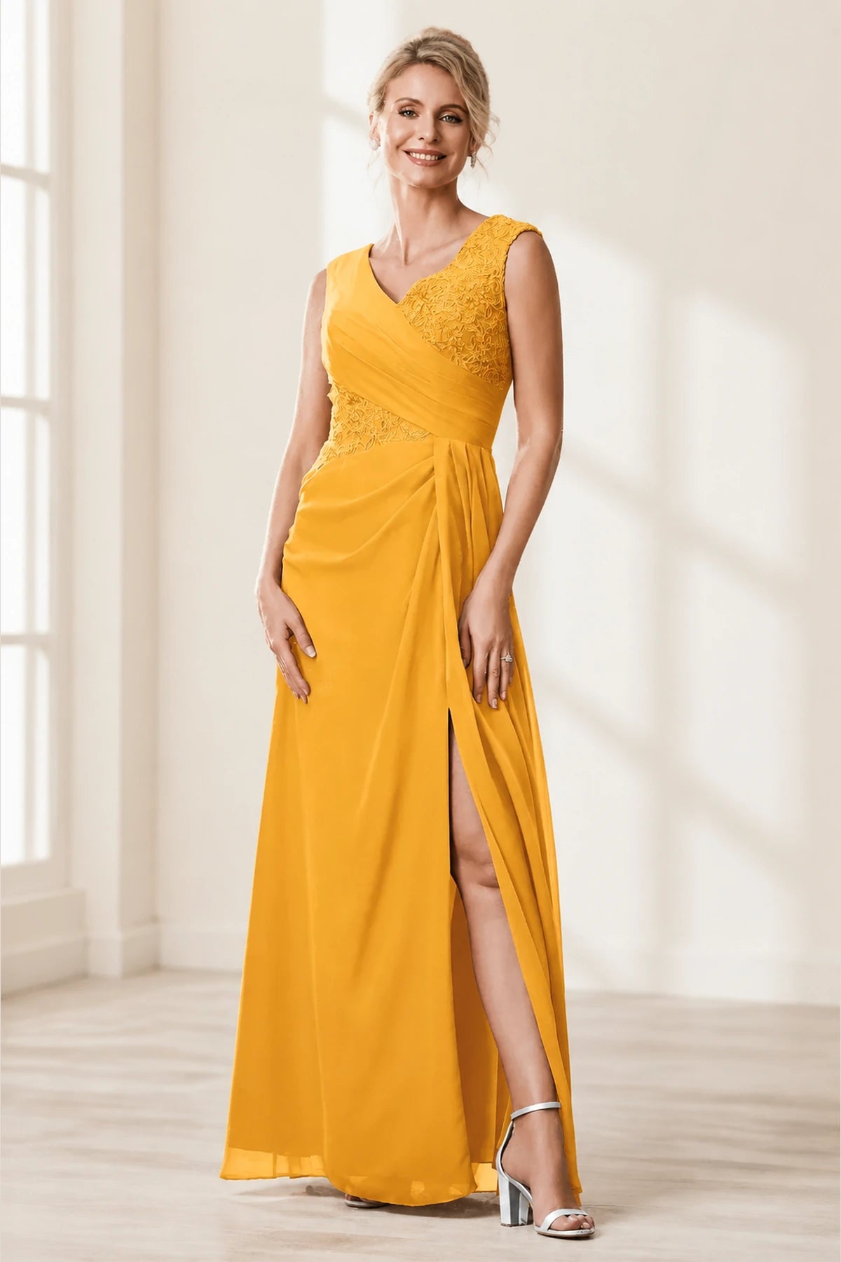 Dusty Purple A‑Line V‑Neck Sleeveless Zipper‑Back Long Mother Of The Bride Dress