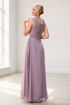 Dusty Purple A‑Line V‑Neck Sleeveless Zipper‑Back Long Mother Of The Bride Dress