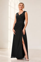 Dusty Purple A‑Line V‑Neck Sleeveless Zipper‑Back Long Mother Of The Bride Dress