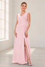 Dusty Purple A‑Line V‑Neck Sleeveless Zipper‑Back Long Mother Of The Bride Dress