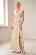 Dusty Purple A‑Line V‑Neck Sleeveless Zipper‑Back Long Mother Of The Bride Dress