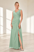Dusty Purple A‑Line V‑Neck Sleeveless Zipper‑Back Long Mother Of The Bride Dress