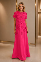 Polished A-Line Round-Neck Short-Sleeve Zipper-Back Floor-Length Wedding Guest Dress