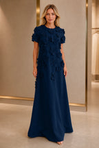 Polished A-Line Round-Neck Short-Sleeve Zipper-Back Floor-Length Wedding Guest Dress