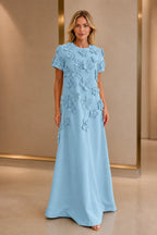 Polished A-Line Round-Neck Short-Sleeve Zipper-Back Floor-Length Wedding Guest Dress