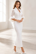White lace ruffle V-neck sheath wedding guest dress by GraceProm
