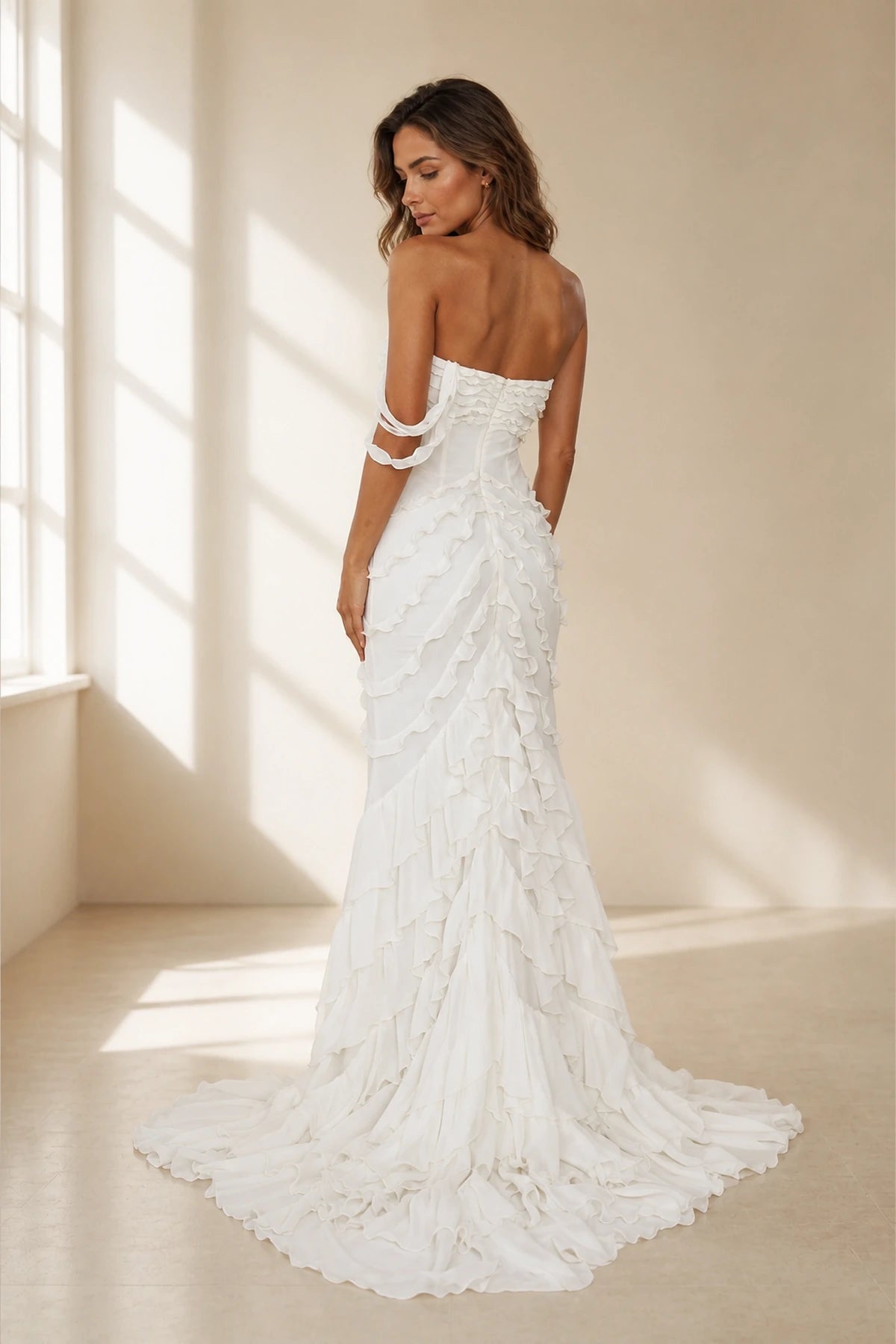 Romantic Sheath Sweetheart Off Shoulder Straight Back Floor Length Wedding Guest Dress
