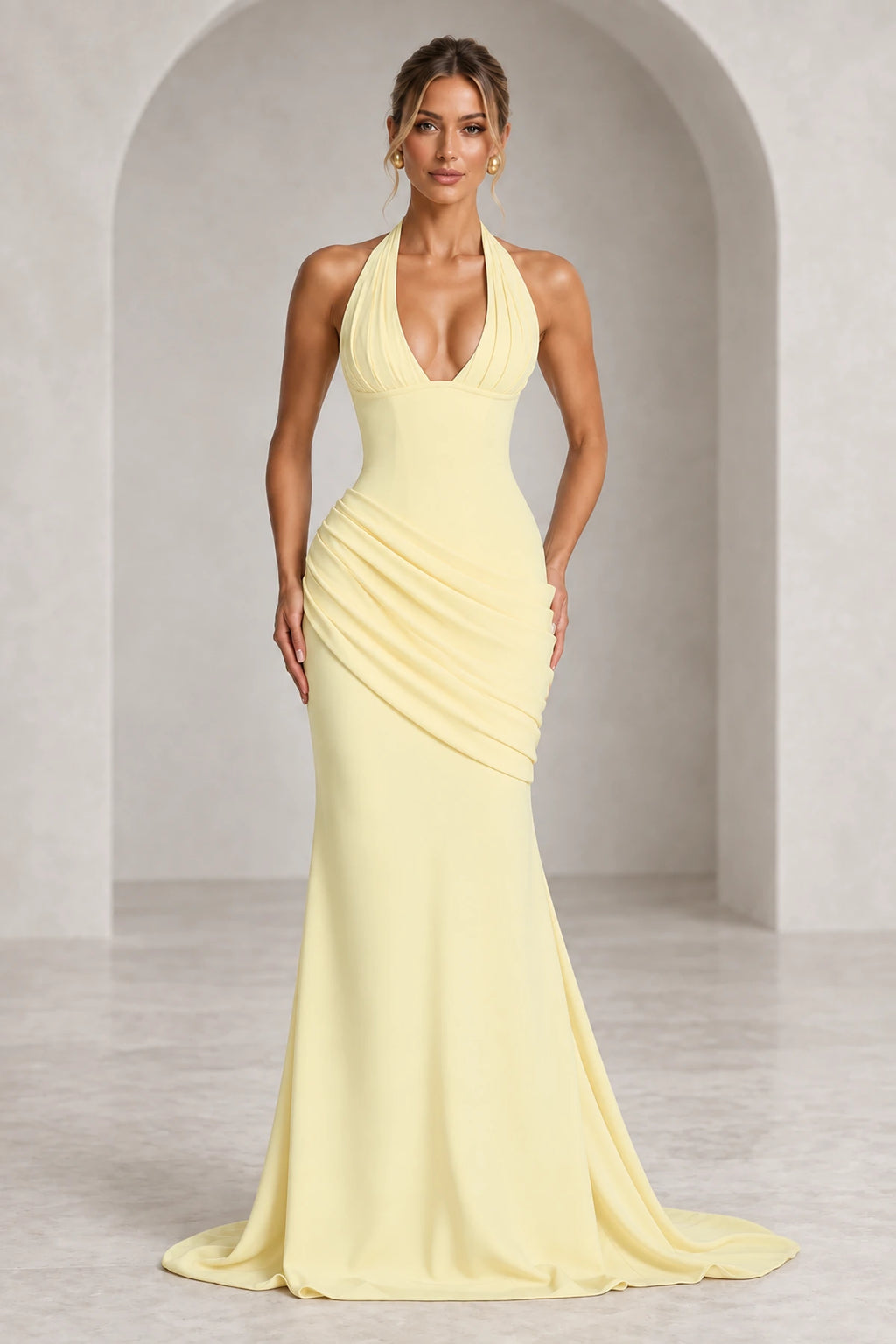 graceprom-yellow-halter-mermaid-wedding-guest-dress-front.webp