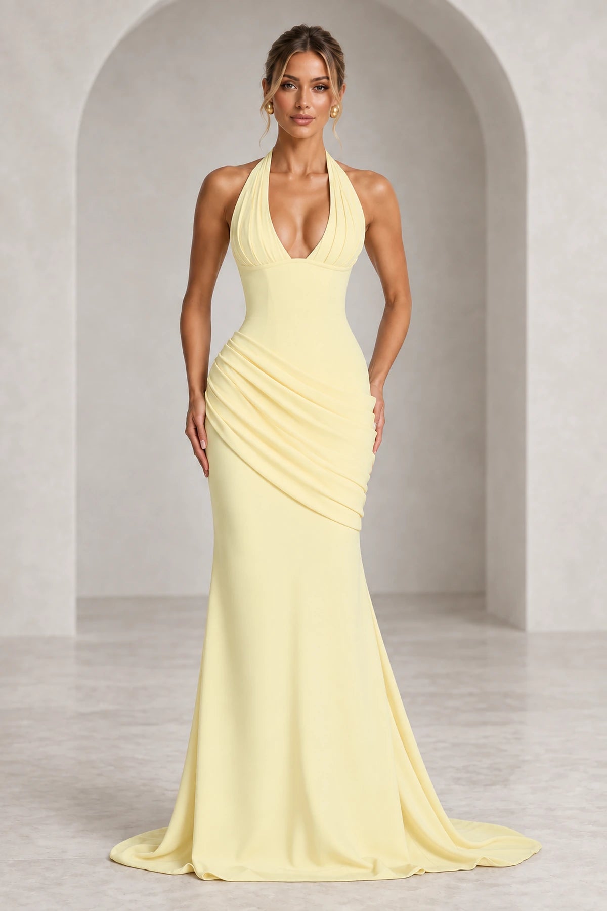 graceprom-yellow-halter-mermaid-wedding-guest-dress-front.webp