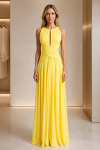 Yellow jewel neck sleeveless A-line floor length prom dress by GraceProm