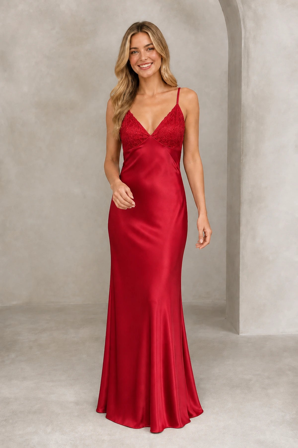 Romantic Sheath V Neck Spaghetti Strap Tie Back Floor Length Bridesmaid Dress