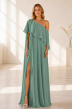 Radiant A-Line One-Shoulder Cape Back Floor-Length Wedding Guest Dress