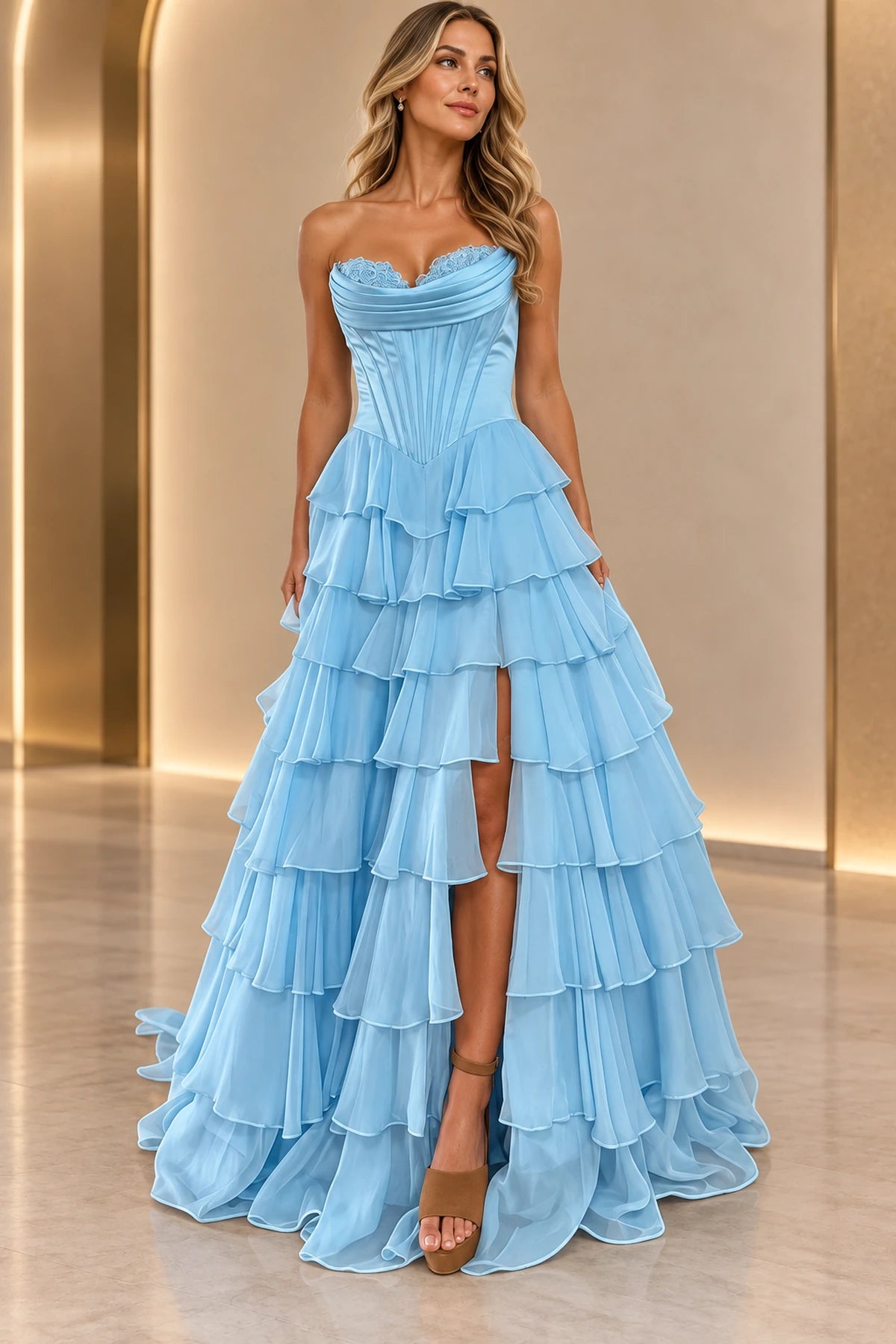 Romantic Chiffon A-Line Sweetheart Sleeveless Zipper-Back Floor-Length Prom Dress