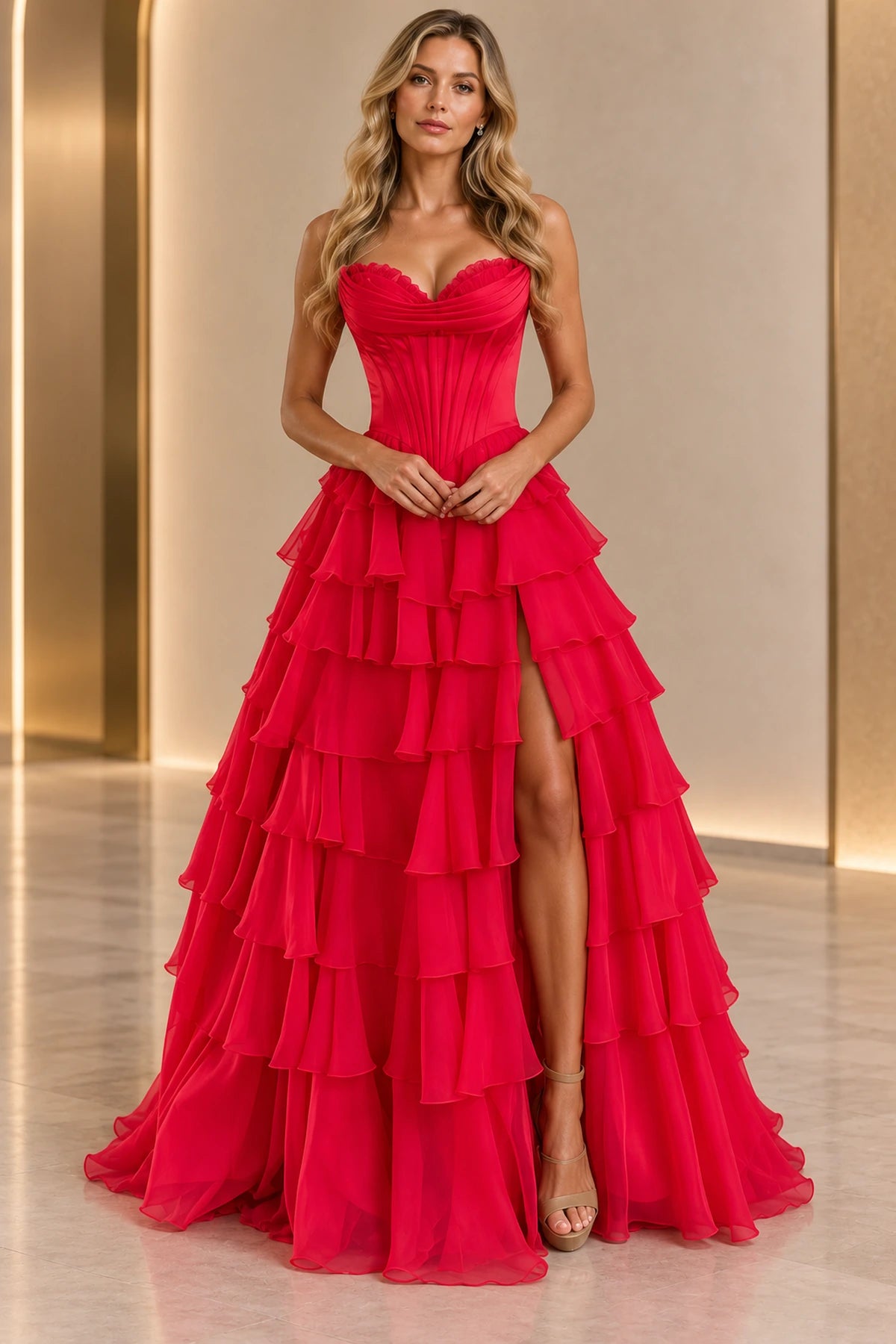 Romantic Chiffon A-Line Sweetheart Sleeveless Zipper-Back Floor-Length Prom Dress