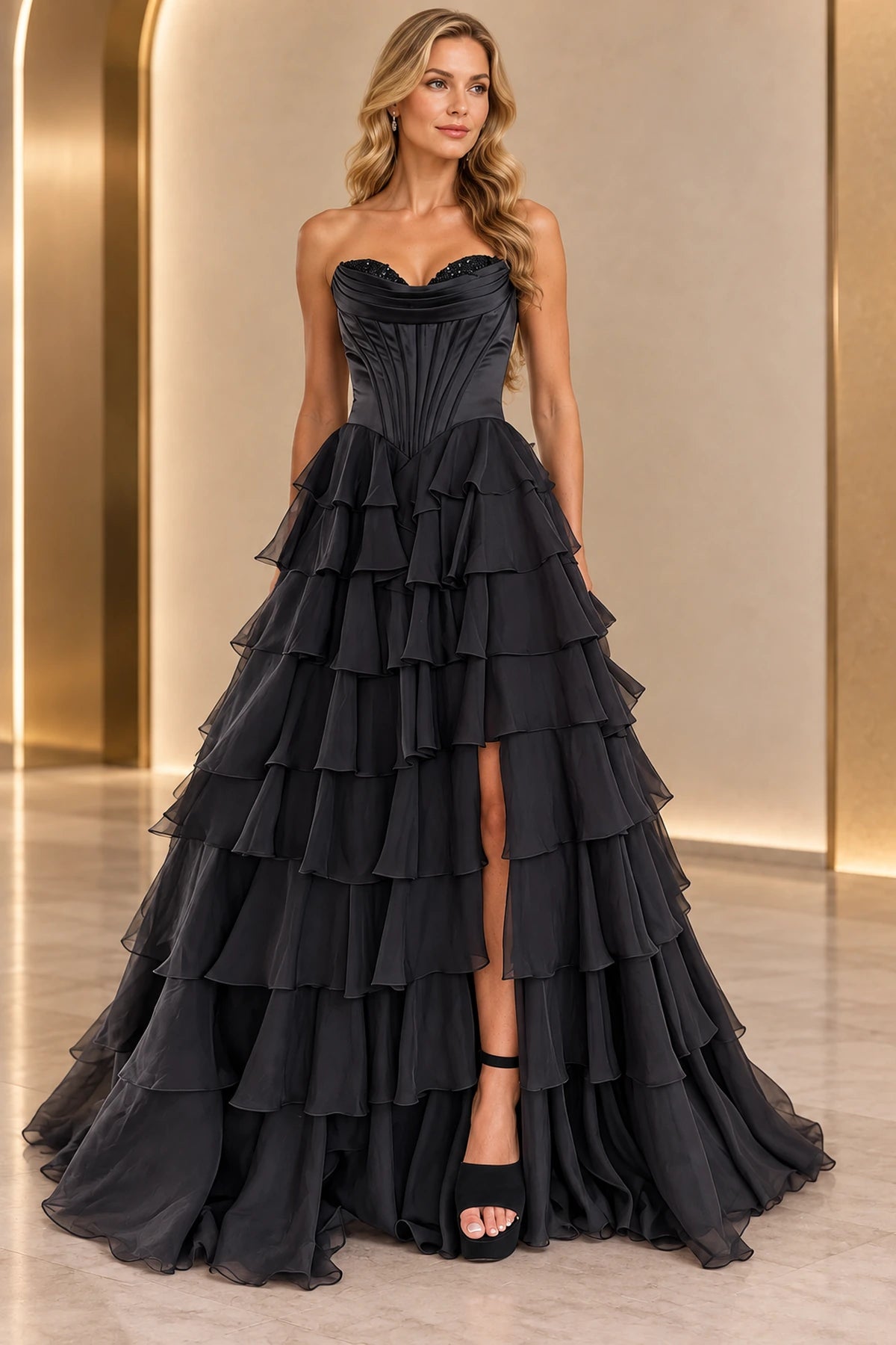Romantic Chiffon A-Line Sweetheart Sleeveless Zipper-Back Floor-Length Prom Dress