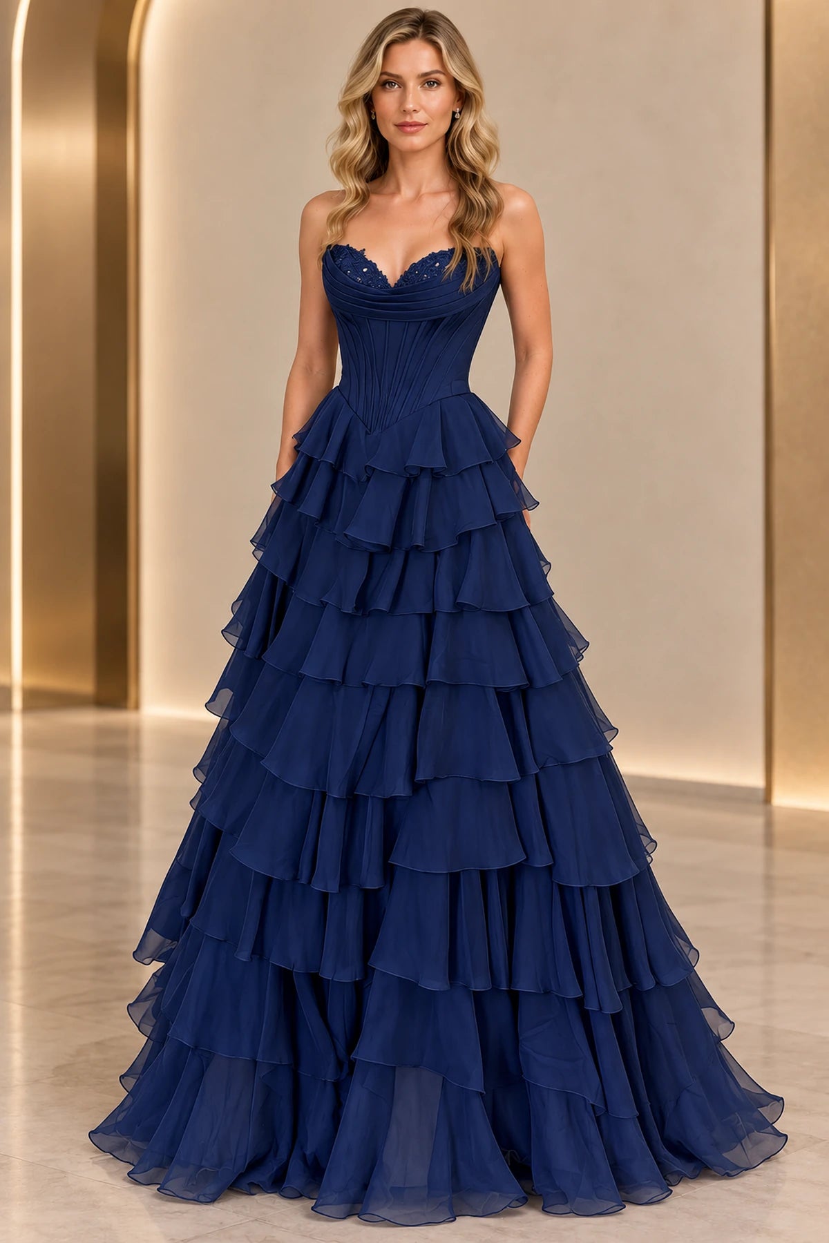 Romantic Chiffon A-Line Sweetheart Sleeveless Zipper-Back Floor-Length Prom Dress